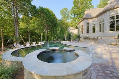 Custom stone patio with pool