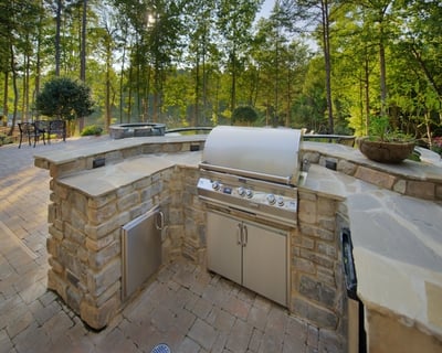 Built-in grill encased in stone counters